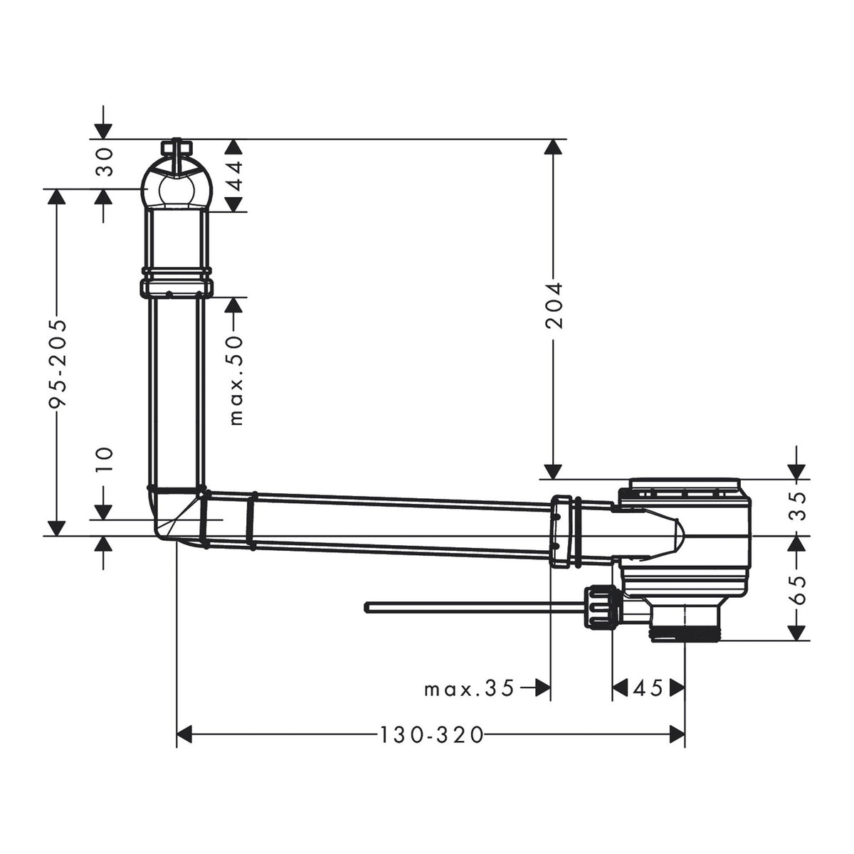 Hansgrohe Waste and overflow set for eccentric actuation for wash basin 50005000 technical 01.jpg