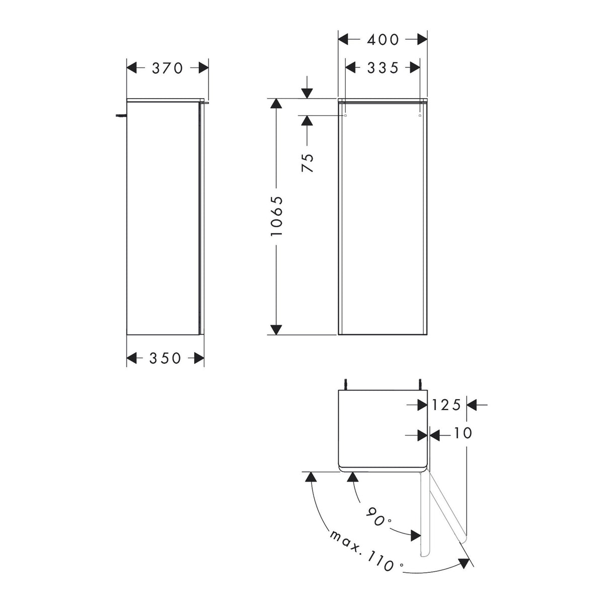 Hansgrohe Xelu Q Mid height cabinet Diamond Matt Grey 400 350 door hinge right 54132000 technical 01.jpg