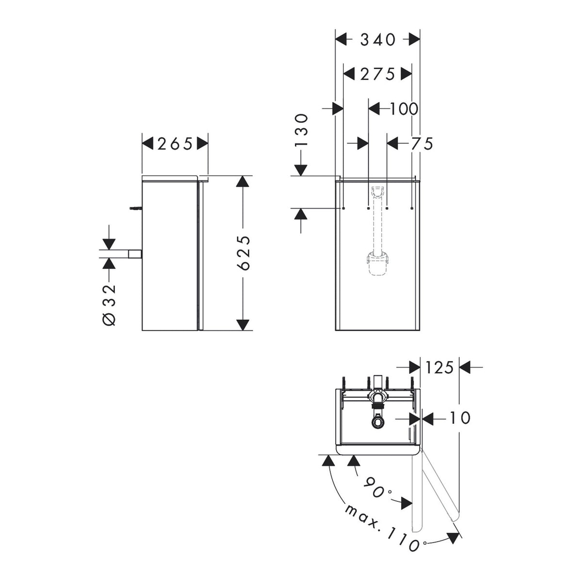 Hansgrohe Xelu Q Vanity unit Dark Walnut 340 245 for handrinse basin door hinge right 54018000 technical 01.jpg