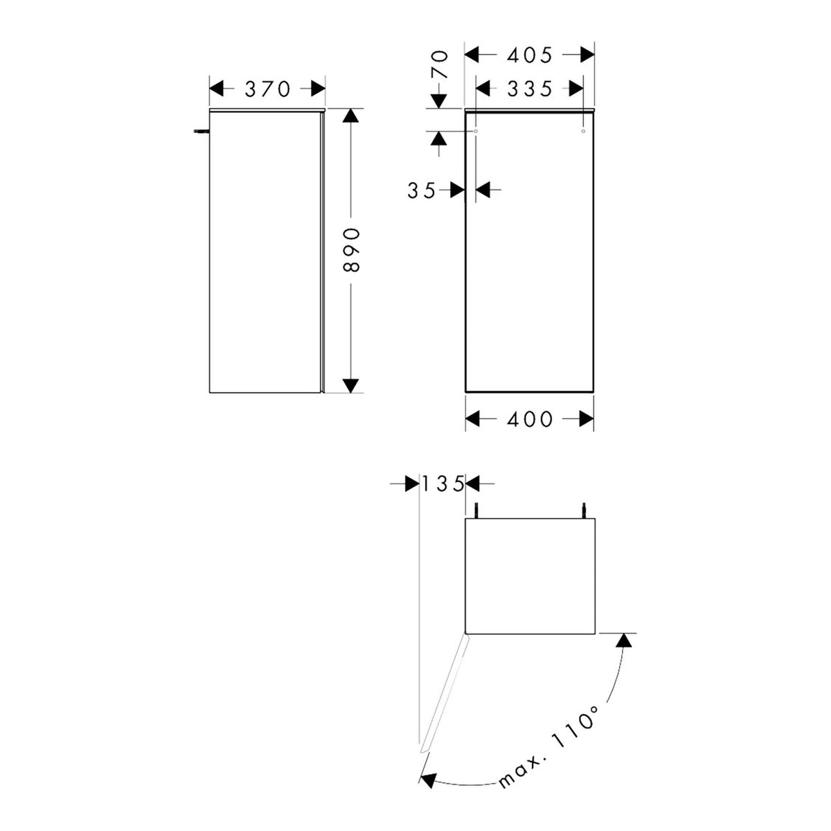 Hansgrohe Xevolos E Mid height cabinet Slate Matt Grey 400 360 door hinge left 54214390 technical 01.jpg