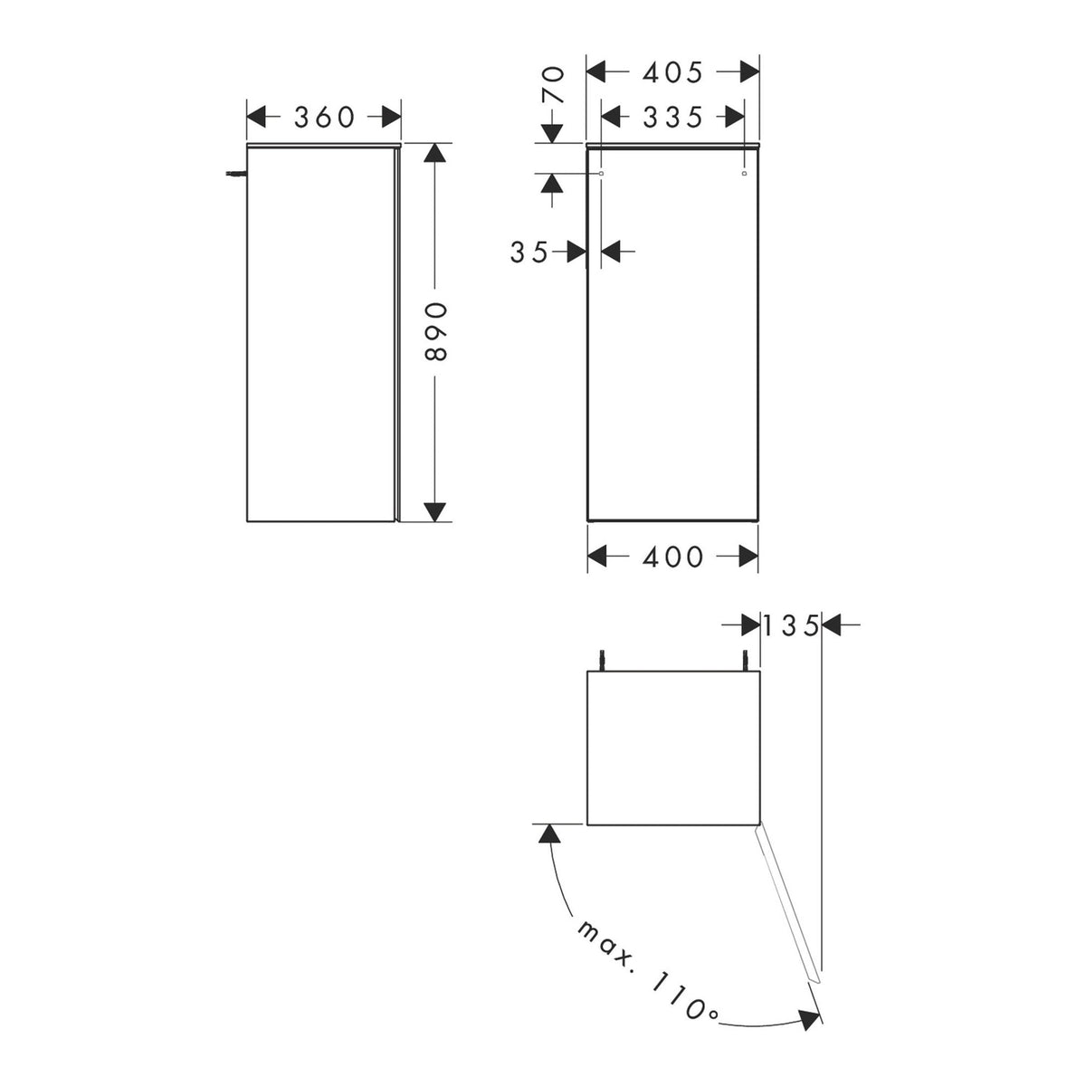 Hansgrohe Xevolos E Mid height cabinet Slate Matt Grey 400 360 door hinge right 54217390 technical 01.jpg