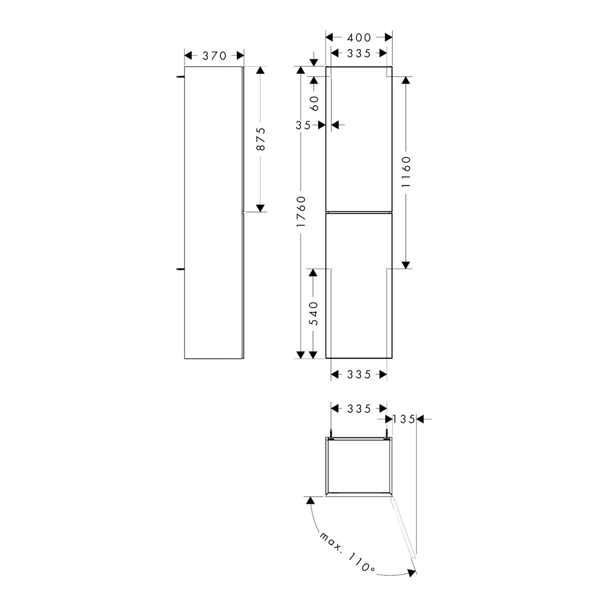Hansgrohe Xevolos E Tall cabinet Sand Matt Beige 400 360 door hinge right 54222390 technical 01.jpg