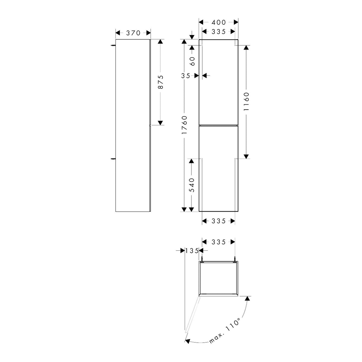 Hansgrohe Xevolos E Tall cabinet Slate Matt Grey 400 360 door hinge left 54220390 technical 01.jpg