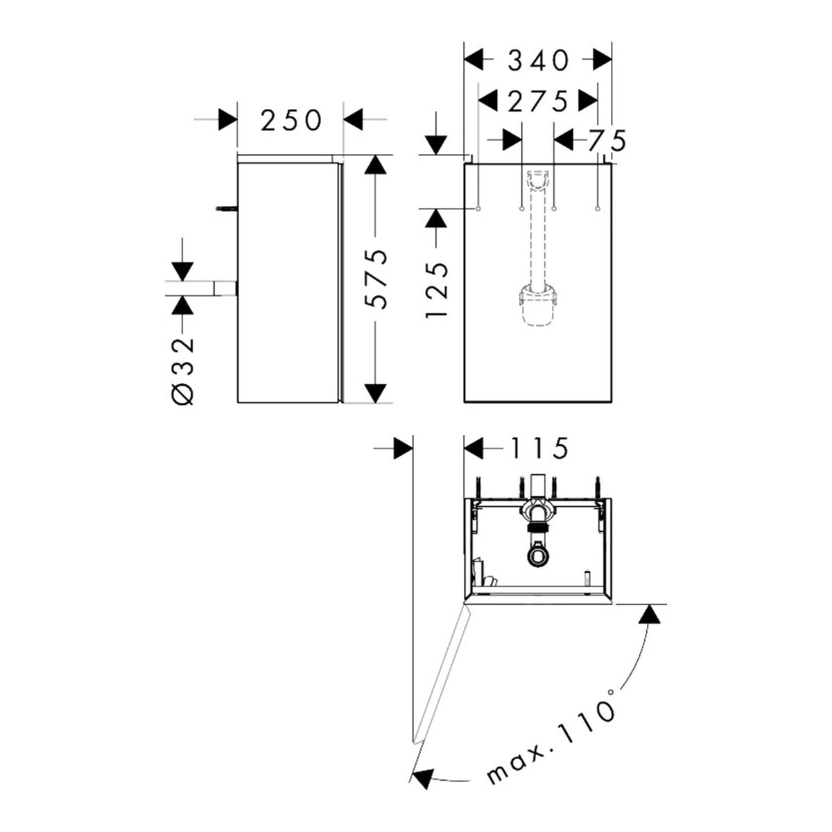 Hansgrohe Xevolos E Vanity unit Matt White 340 250 for handrinse basin door hinge left 54166320 technical 01.jpg