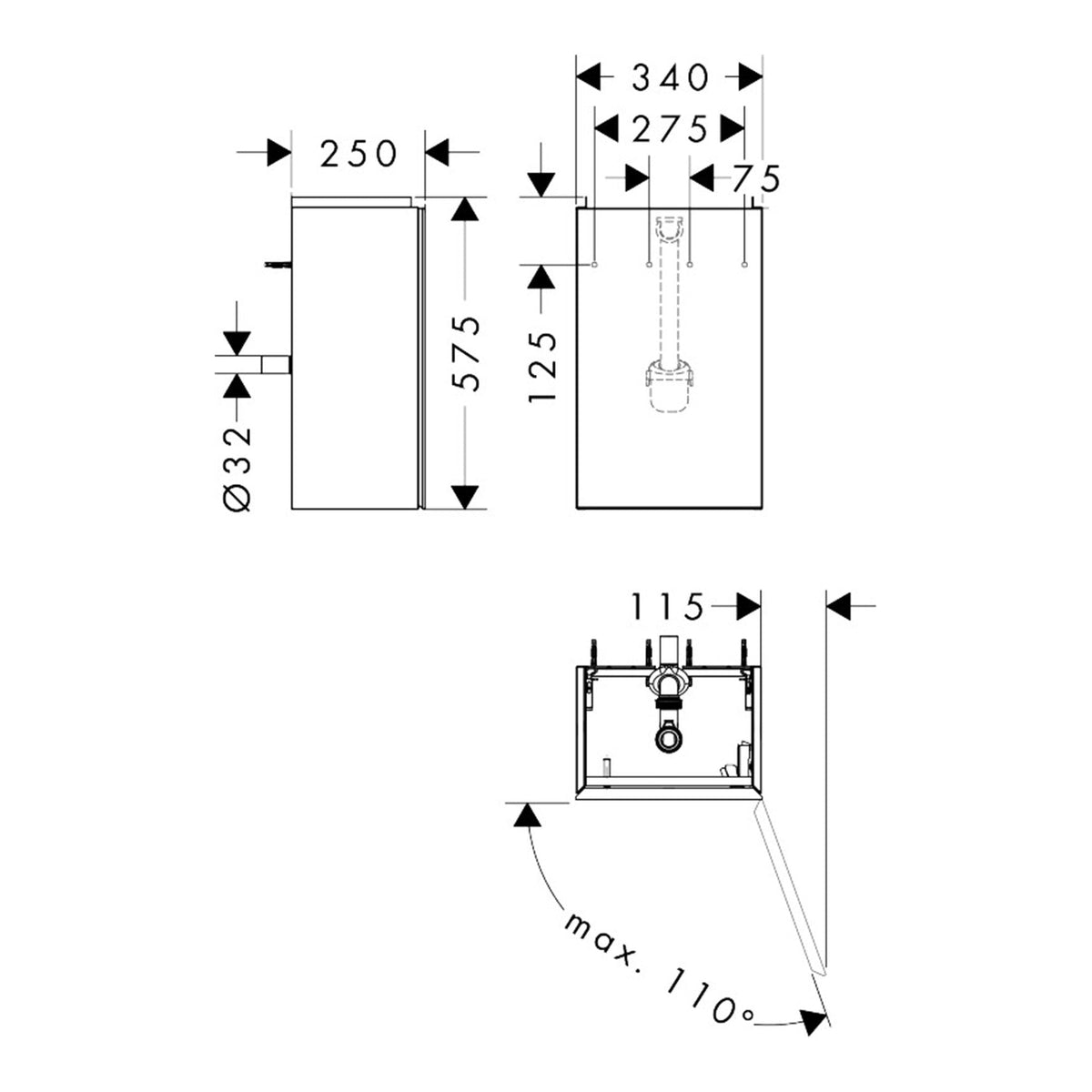 Hansgrohe Xevolos E Vanity unit Sand Matt Beige 340 250 for handrinse basin door hinge right 54170390 technical 01.jpg