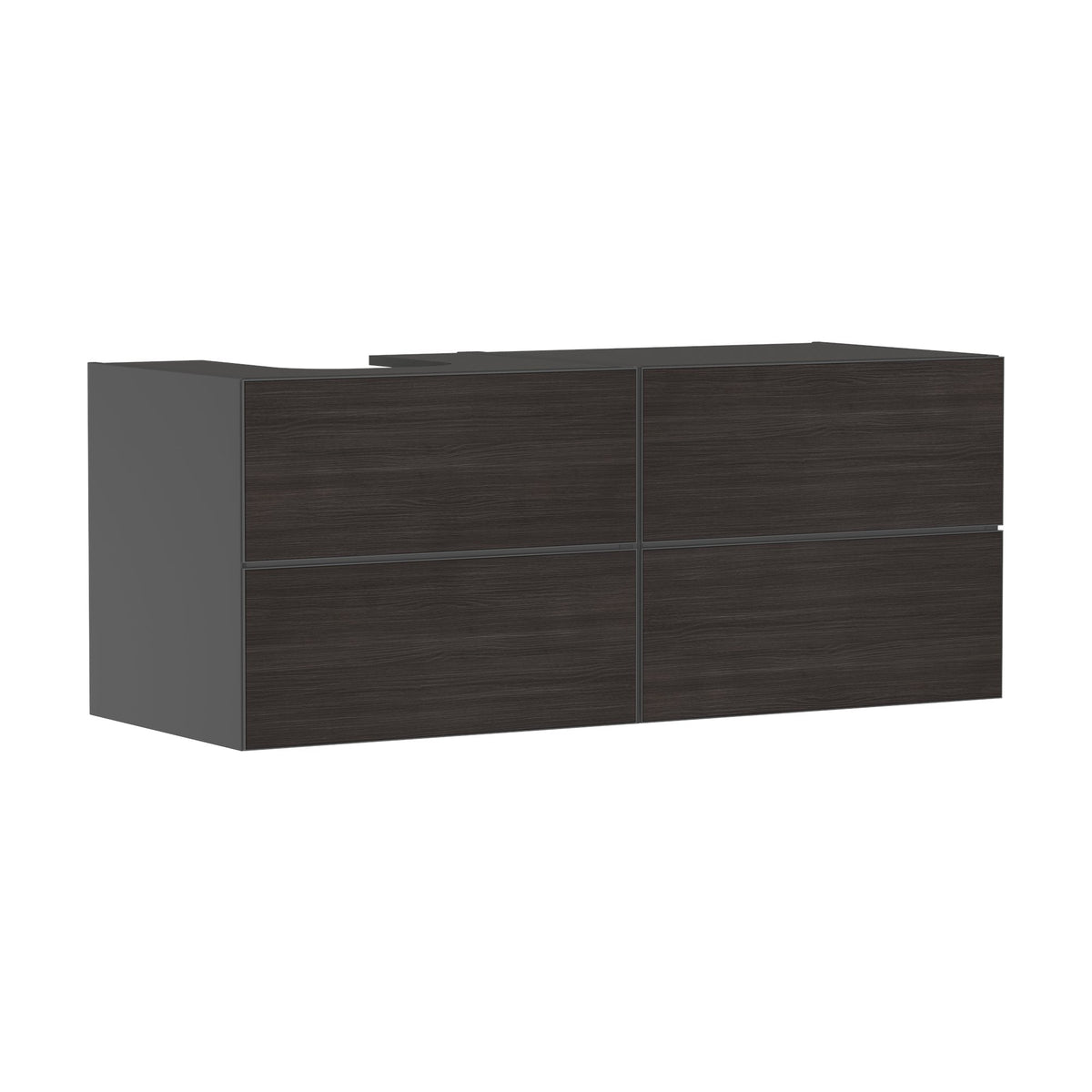 Hansgrohe-Xevolos-E-Vanity-unit-Slate-Matt-Grey-1370-550-with-4-drawers-for-console-with-cutout-left-Dark-Oak-54238730