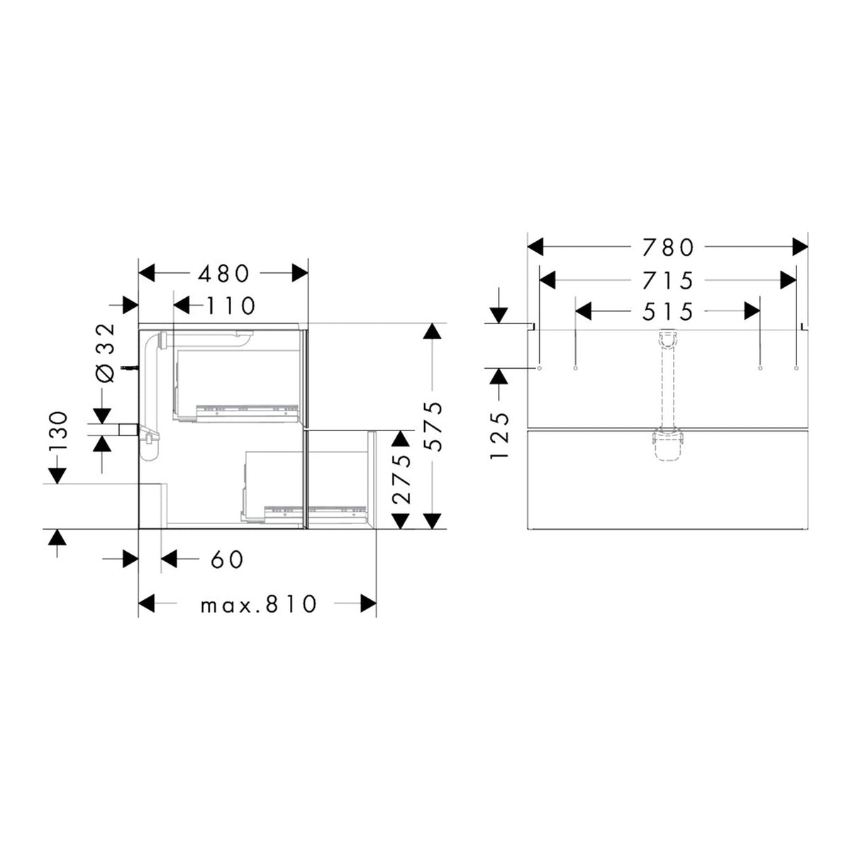 Hansgrohe Xevolos E Vanity unit Slate Matt Grey 780 475 with 2 drawers for wash basin 54180390 technical 01.jpg