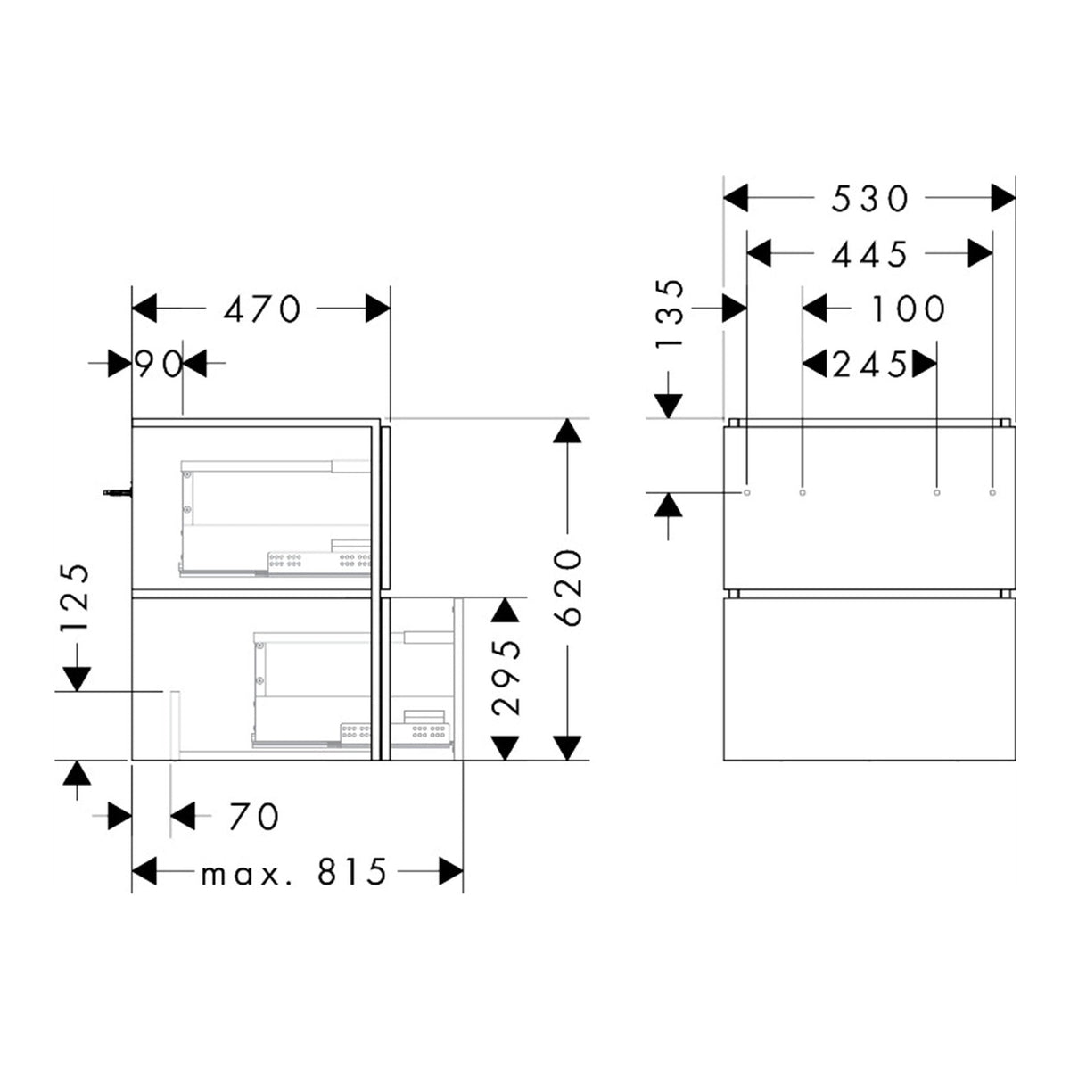 Hansgrohe Xilesa E Vanity unit 530 470 with 2 drawers PushOpen for wash basin 54292550 technical 01.jpg