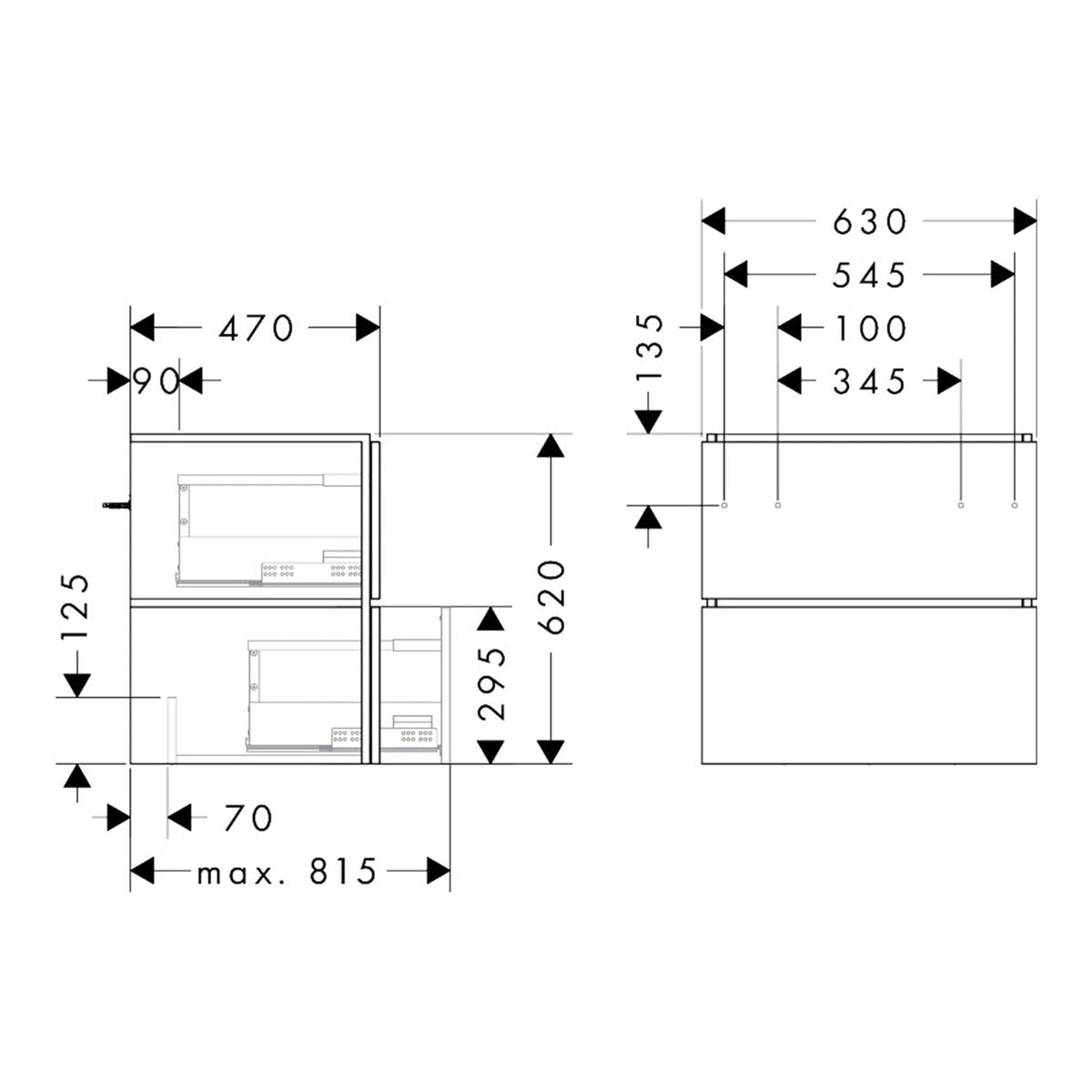 Hansgrohe Xilesa E Vanity unit 630 470 with 2 drawers PushOpen for wash basin 54294550 technical 01.jpg