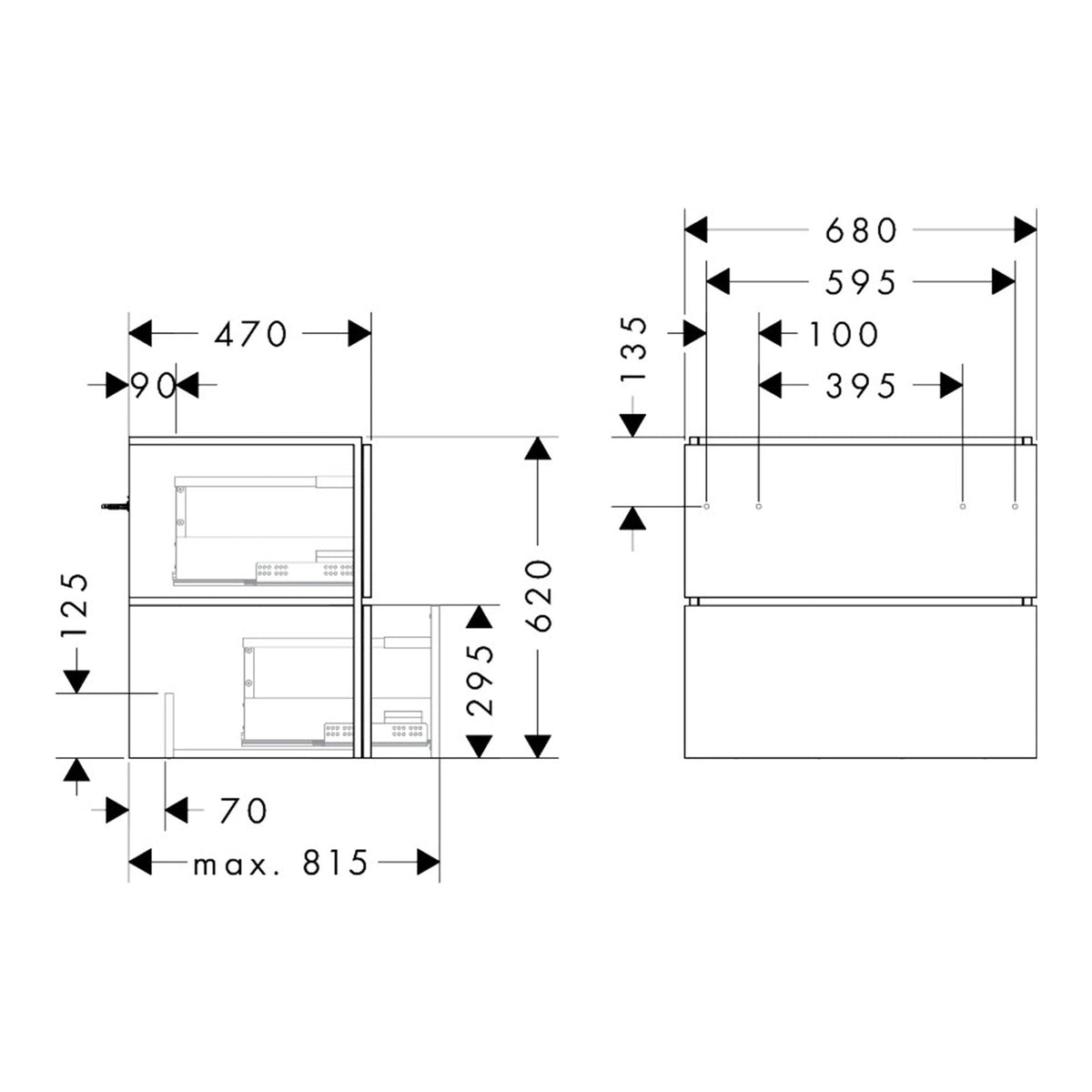 Hansgrohe Xilesa E Vanity unit 680 470 with 2 drawers PushOpen for wash basin 54295550 technical 01.jpg