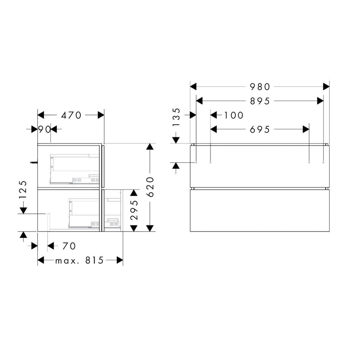 Hansgrohe Xilesa E Vanity unit 980 470 with 2 drawers PushOpen for wash basin 54297550 technical 01.jpg