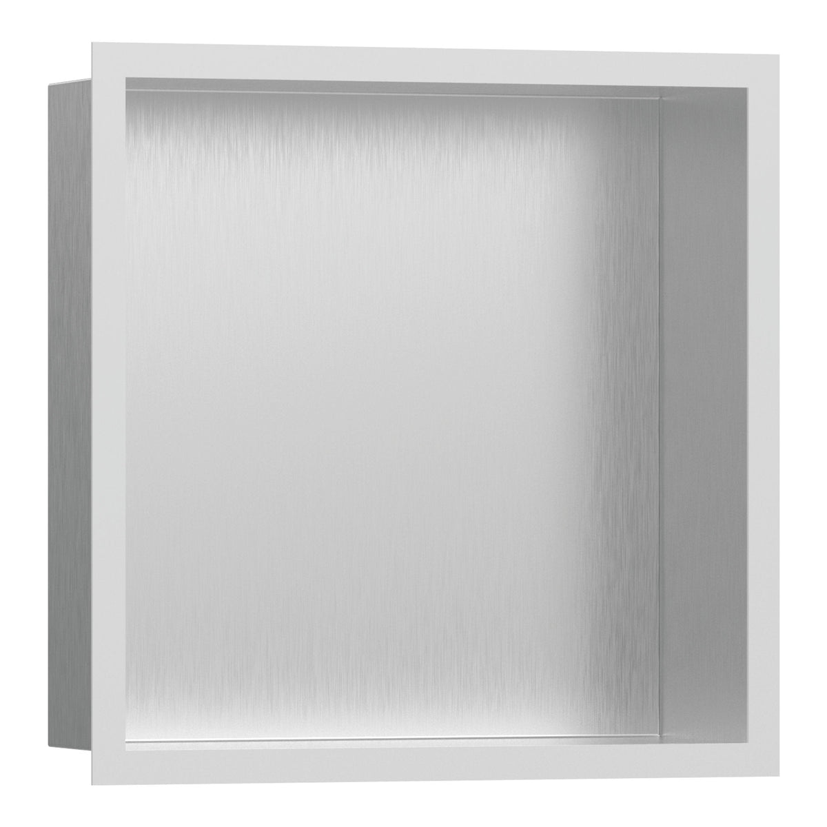 Hansgrohe XtraStoris Individual Wall niche Brushed Stainless Steel with design frame 300 300 100 Matt White 56097700.jpg
