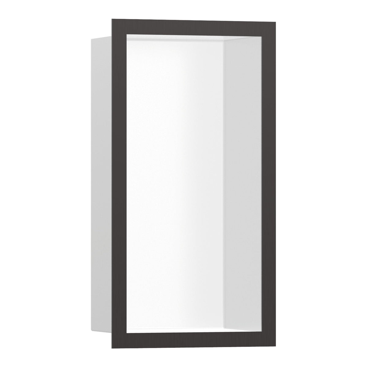 Hansgrohe XtraStoris Individual Wall niche Matt White with design frame 300 150 100 Brushed Black Chrome 56096340.jpg
