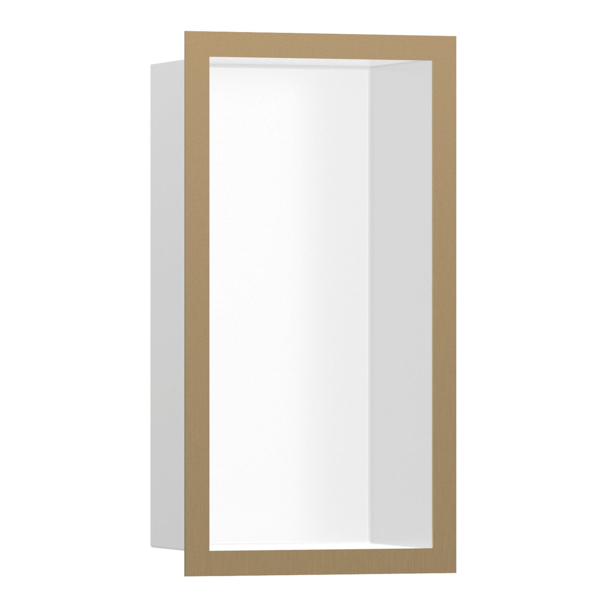 Hansgrohe XtraStoris Individual Wall niche Matt White with design frame 300 150 100 Brushed Bronze 56096140.jpg