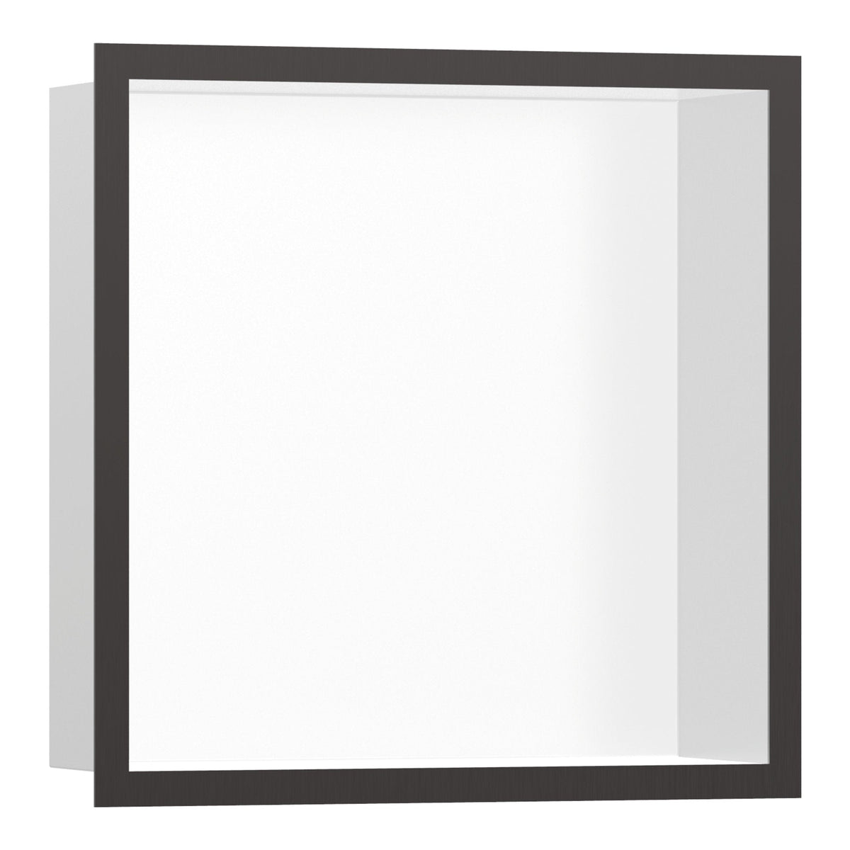 Hansgrohe XtraStoris Individual Wall niche Matt White with design frame 300 300 100 Brushed Black Chrome 56099340.jpg