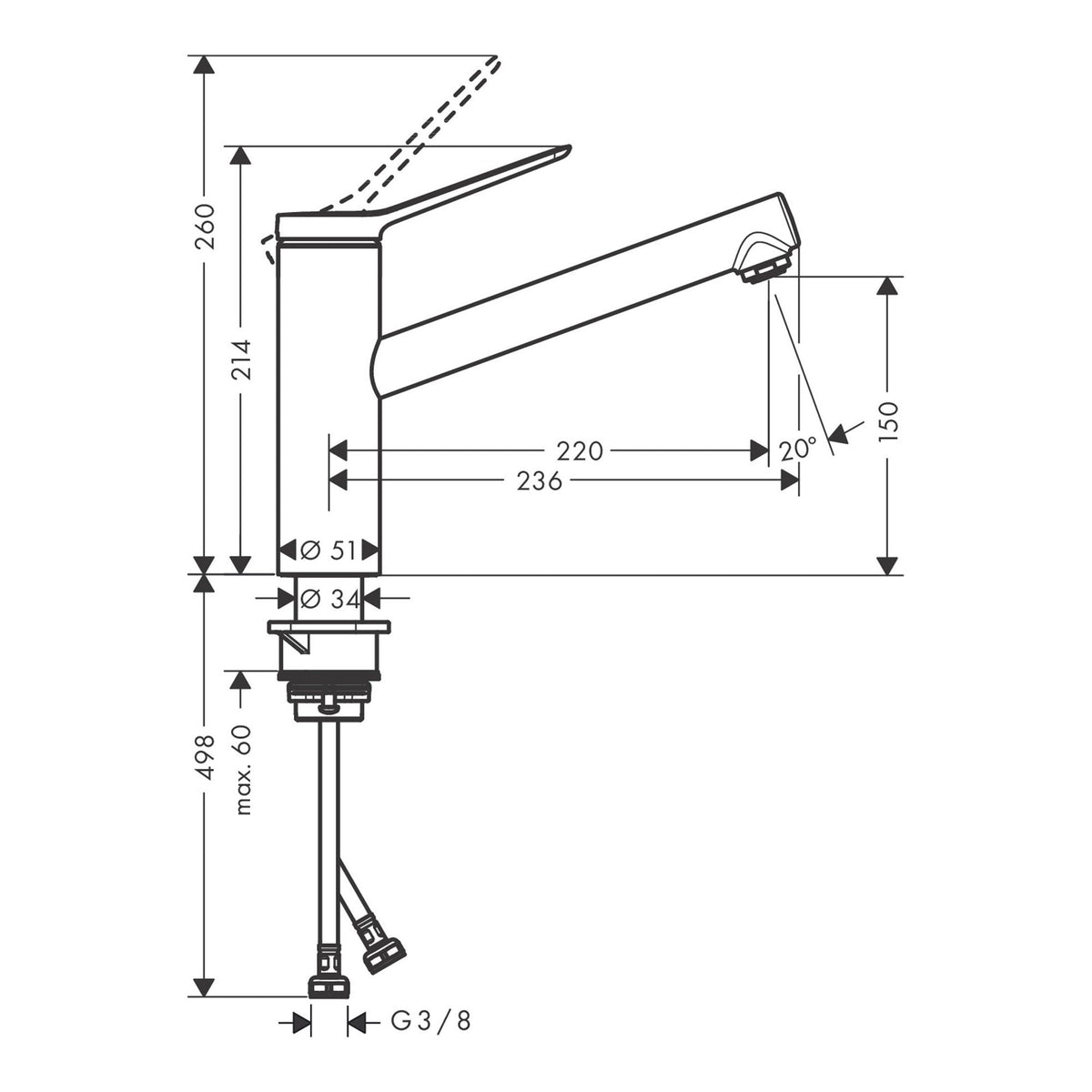 Hansgrohe Zesis M33 Single lever kitchen mixer 150 EcoSmart 1jet 74811000 technical 01.jpg
