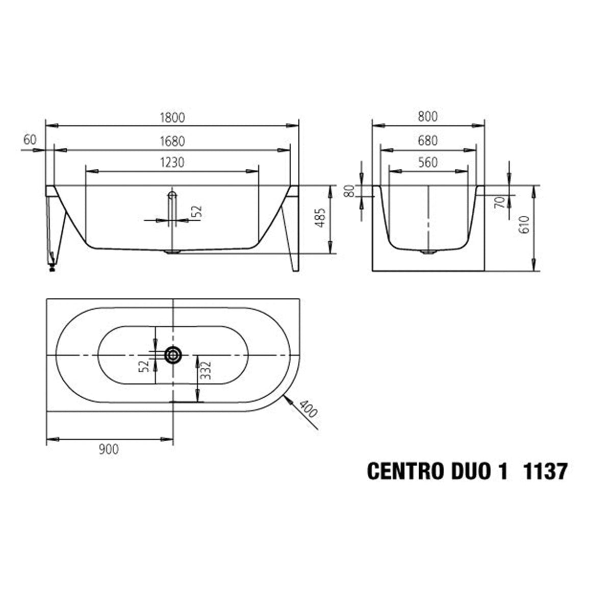 אמבטיה להתקנה פינתית ימנית קלדווי KALDEWEI MEISTERSTÜCK CENTRO DUO 1 RIGHT