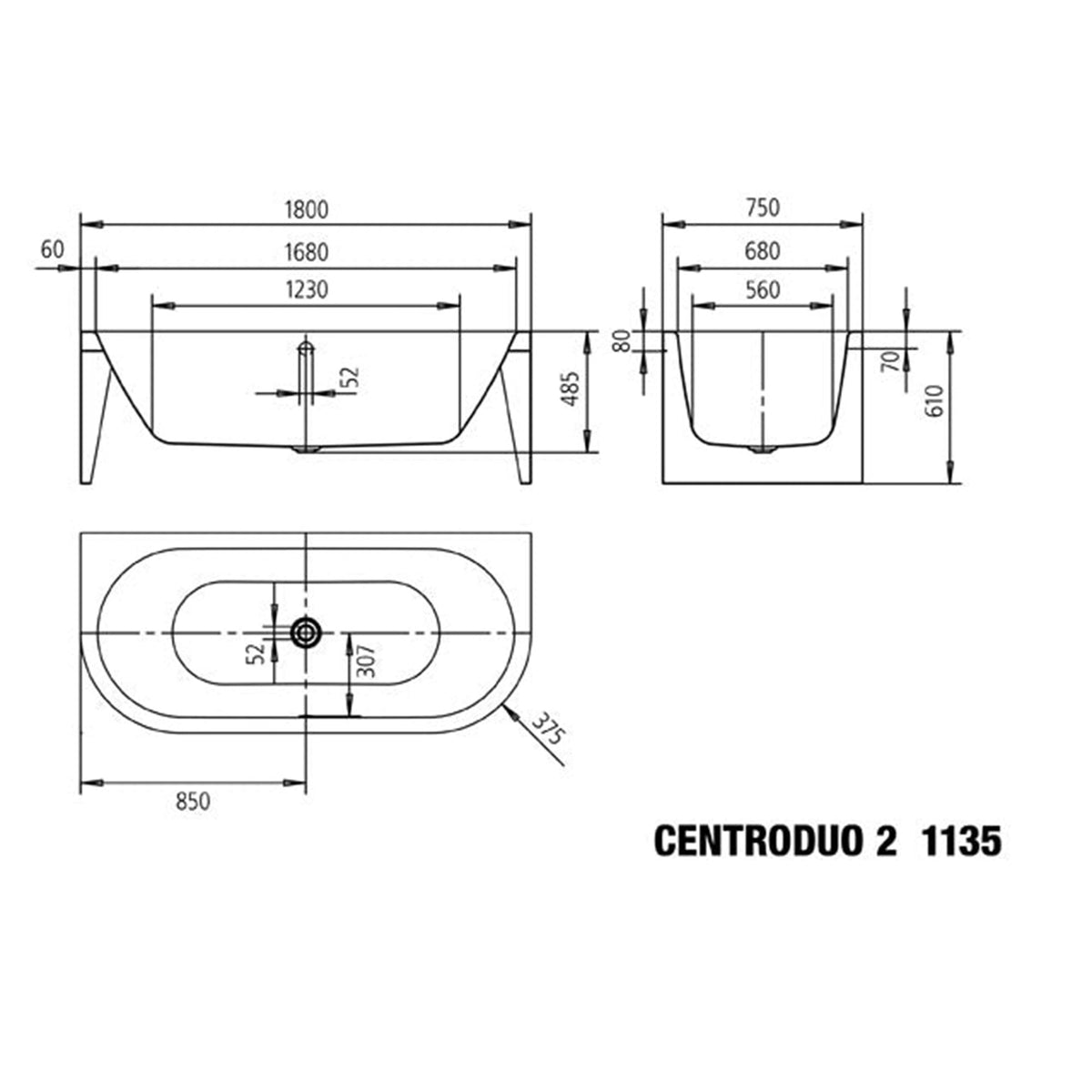 אמבטיה צמודת קיר קלדווי KALDEWEI MEISTERSTÜCK CENTRO DUO 2