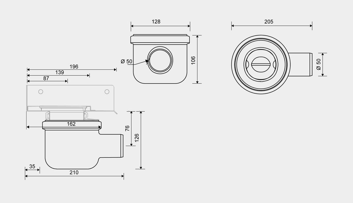 סיפון בהתקנה אופקית Unidrain Outlet unit 2411